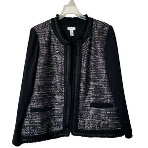 Chico's Mixed Tweed Black Jacket size L workwear office